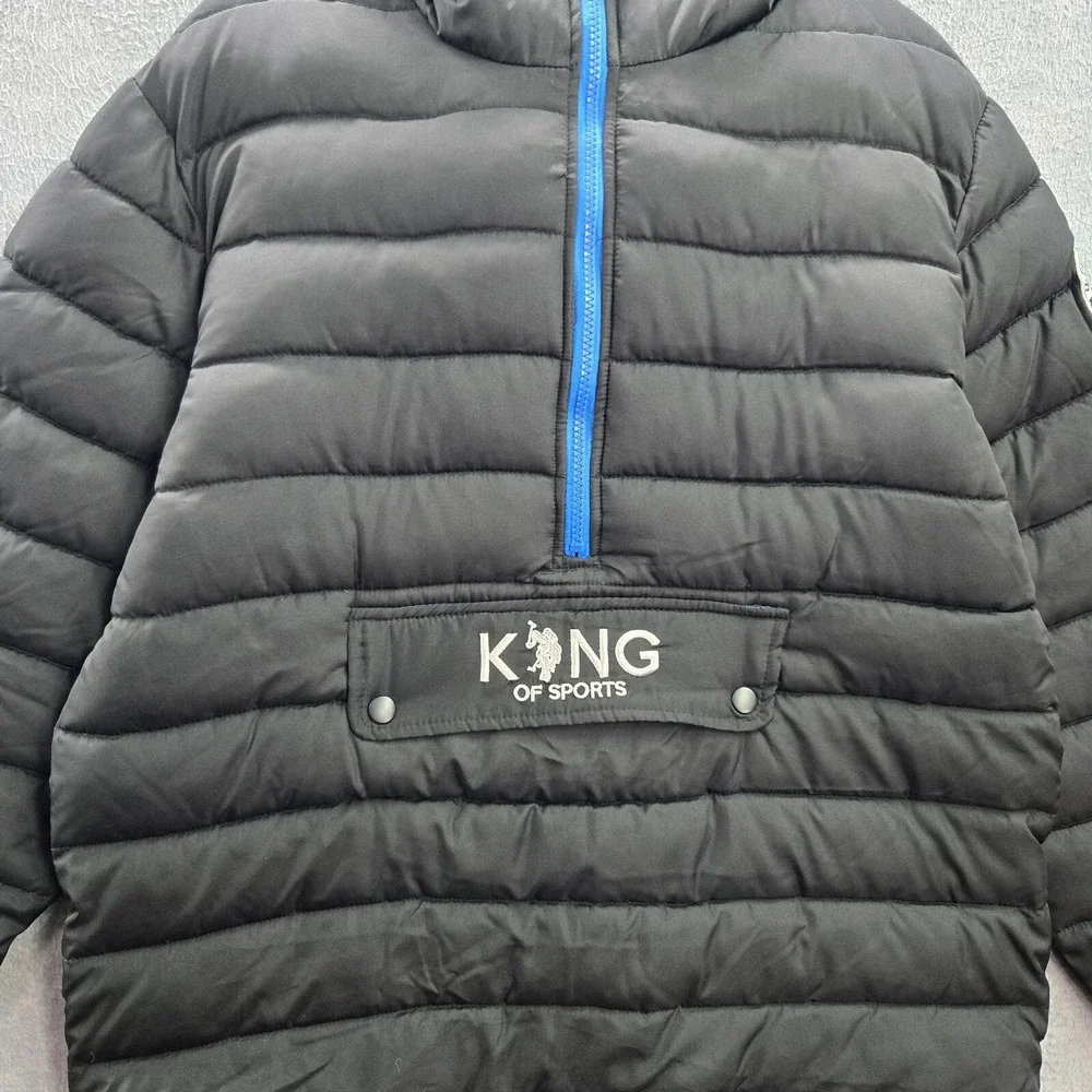 US‎ Polo Assn Boys Jacket Large Black Puffer 1/2 Zip Hoodie Long Sleeve NWT